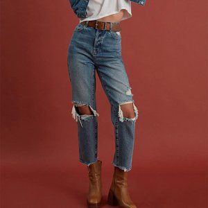 PacSun Medium Blue Distressed High Waisted Straight Leg Jeans